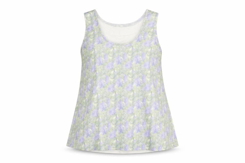 Front view of Marks & Spencer women’s multicoloured geometric polyester basic tank, size UK 24, scoop neck