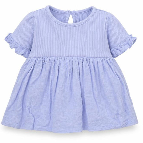 George Girls Blue Cotton Skater Dress Size 0-3 Months Round Neck Button