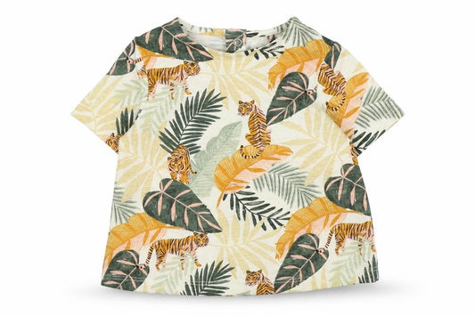 Front view of Tu girls’ multicoloured geometric 100% cotton basic t-shirt, size 6-9, months round neck snap