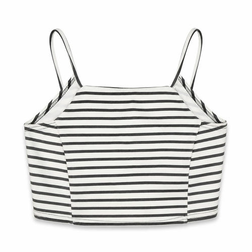 Boohoo Womens White Striped Polyester Cropped Tank Size 12 Square Neck - Open Wrap Back Detail