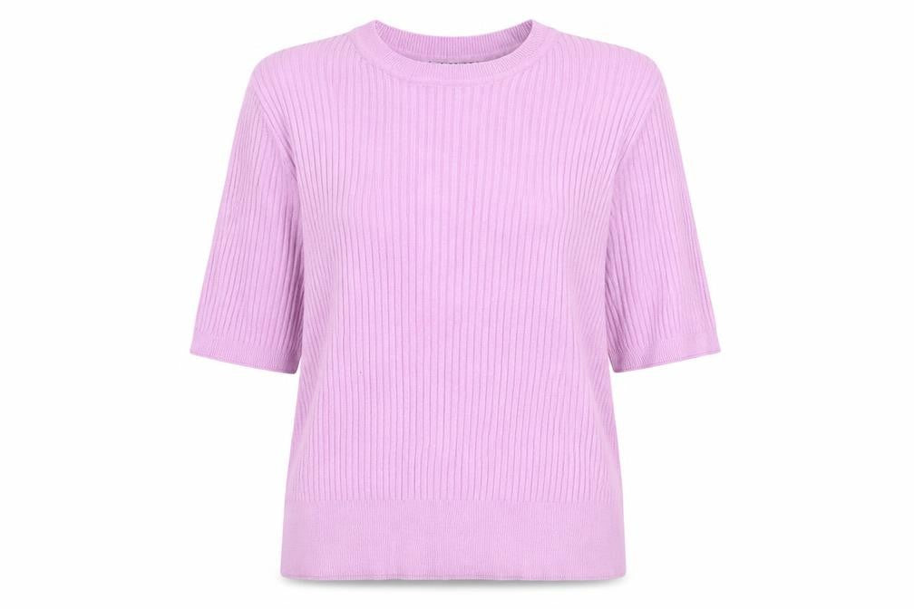 Front view of Marks & Spencer women’s purple polyester basic t-shirt, size UK 16, round neck
