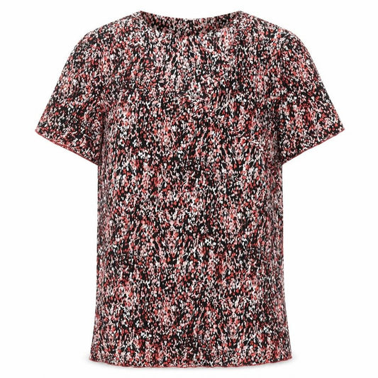 Front view of Daxon women’s multicoloured geometric polyester basic t-shirt, size UK 12, round neck