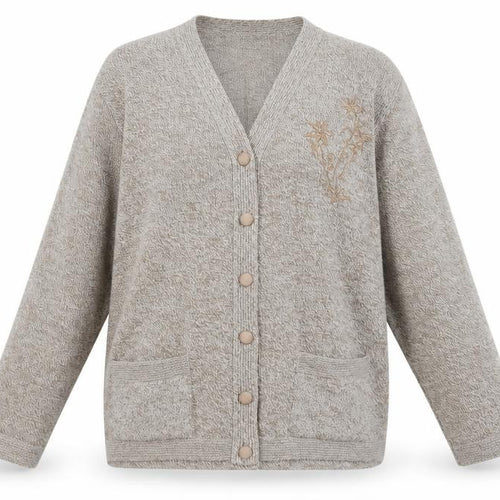 Care Womens Brown V-Neck Floral Acrylic Cardigan Jumper Size XL