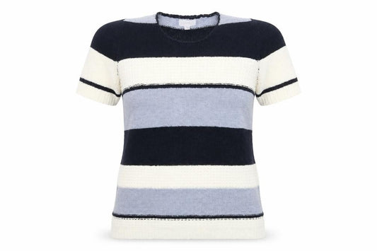 Front view of Slimma women’s multicoloured roll neck striped acrylic jumper, size UK 12