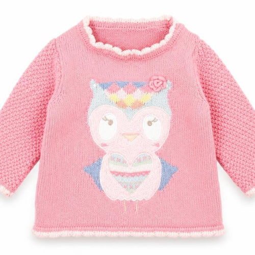 Preworn Girls Pink Cotton Pullover Jumper Size 6-9 Months Button - Owl