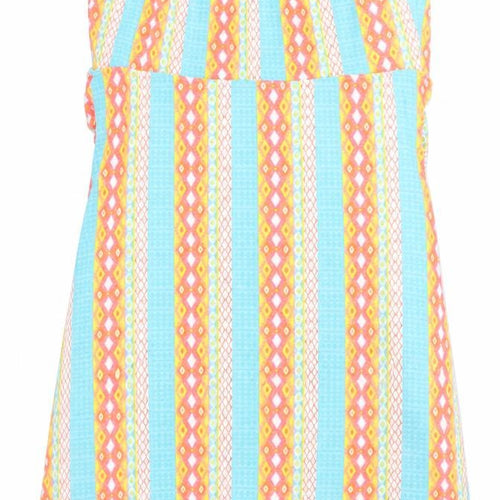 Preworn Womens Multicoloured Geometric Cotton Straight & Pencil Skirt Size 18 Hook & Loop