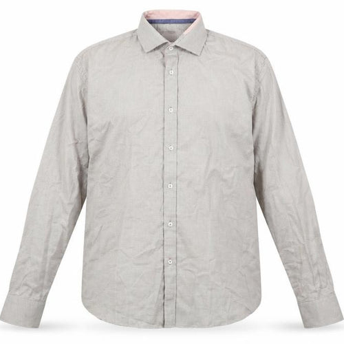 24/7 Comfort Apparel Mens Beige Geometric Cotton Button-Up Size L Collared Button