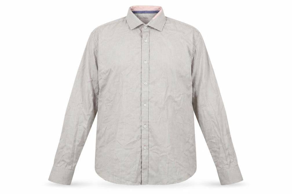 24/7 Comfort Apparel Mens Beige Geometric Cotton Button-Up Size L Collared Button