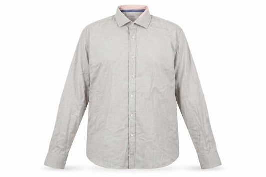 24/7 Comfort Apparel Mens Beige Geometric Cotton Button-Up Size L Collared Button