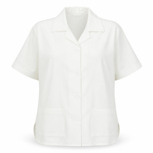 Front view of Matilda Jane women’s white polyester basic button-up, size UK 14, v-neck