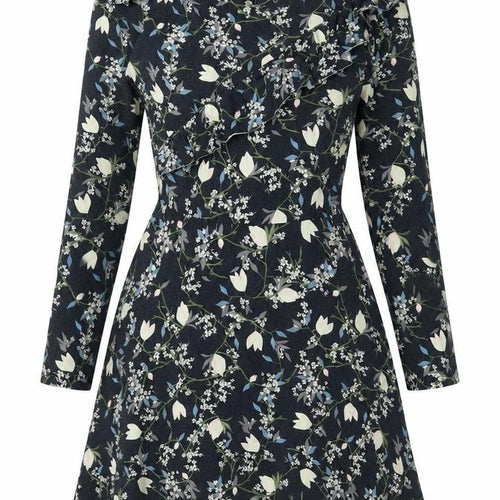 Topshop Womens Blue Floral Cotton Fit & Flare Size 6 Round Neck Pullover