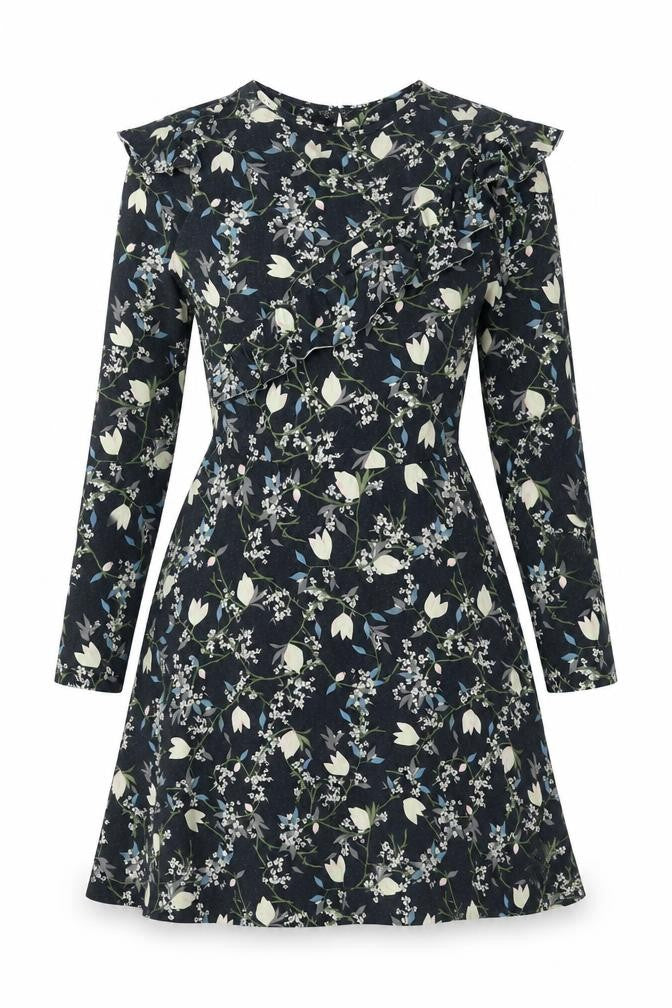 Topshop Womens Blue Floral Cotton Fit & Flare Size 6 Round Neck Pullover