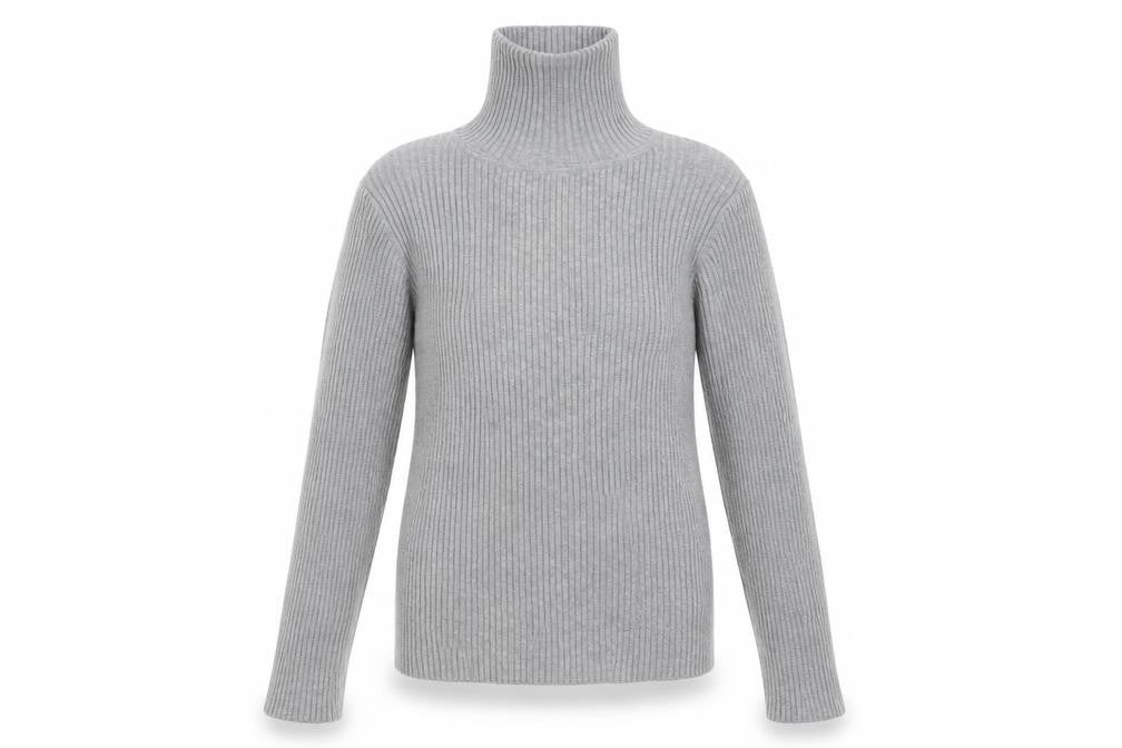 Front view of Next girls’ grey high neck cotton jumper, size 11, years pullover
