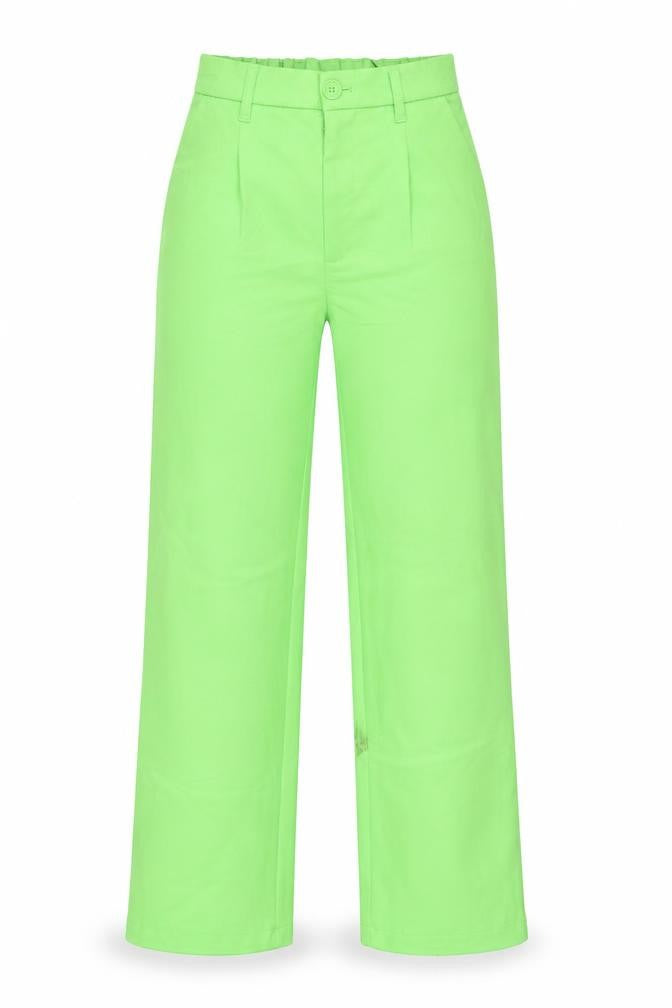 Front view of H&M women’s green polyester trousers, size UK 4, 30-inch leg regular button