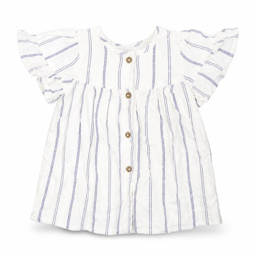 Primark Girls White Striped Cotton Shirt Dress Size 12-18 Months Round Neck Button