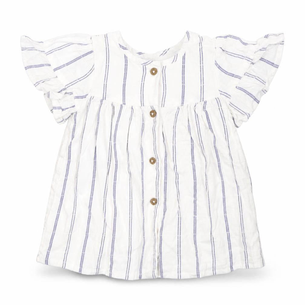 Primark Girls White Striped Cotton Shirt Dress Size 12-18 Months Round Neck Button