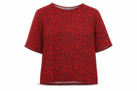 Front view of Principles women’s red animal print polyester basic t-shirt, size UK 14, round neck - leopard print