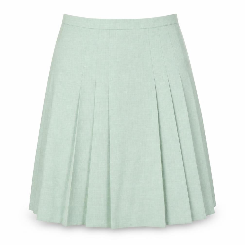 Preworn Womens Green Polyester Pleated Skirt Size 31 in Zip
