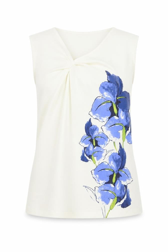 Sung Womens White Polyester Basic Tank Size M V-Neck - Flower Detail