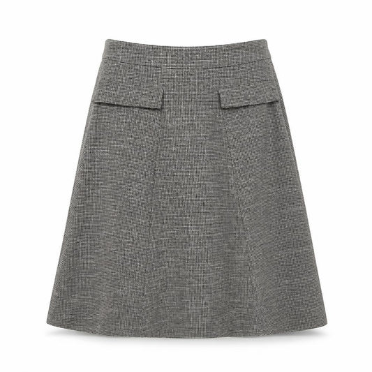 Front view of Next women’s grey polyester swing skirt, size UK 8, zip