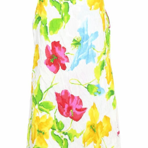Marks and Spencer Womens White Floral Viscose Tank Dress Size 40 Round Neck Pullover