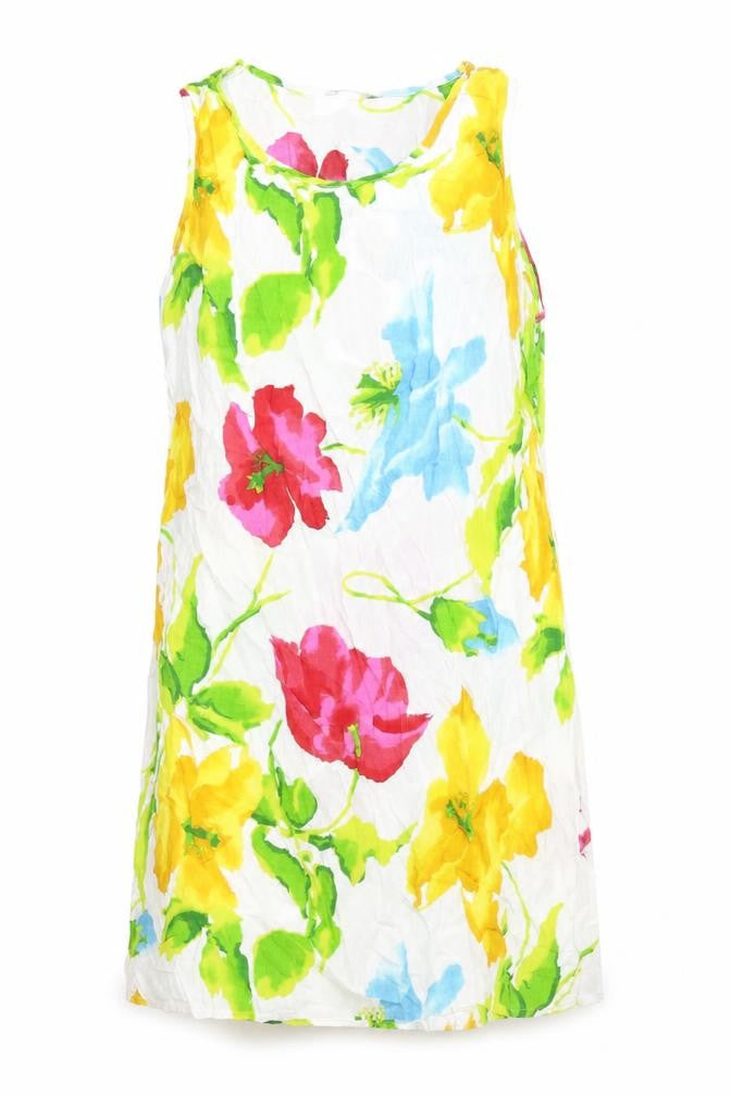 Marks and Spencer Womens White Floral Viscose Tank Dress Size 40 Round Neck Pullover
