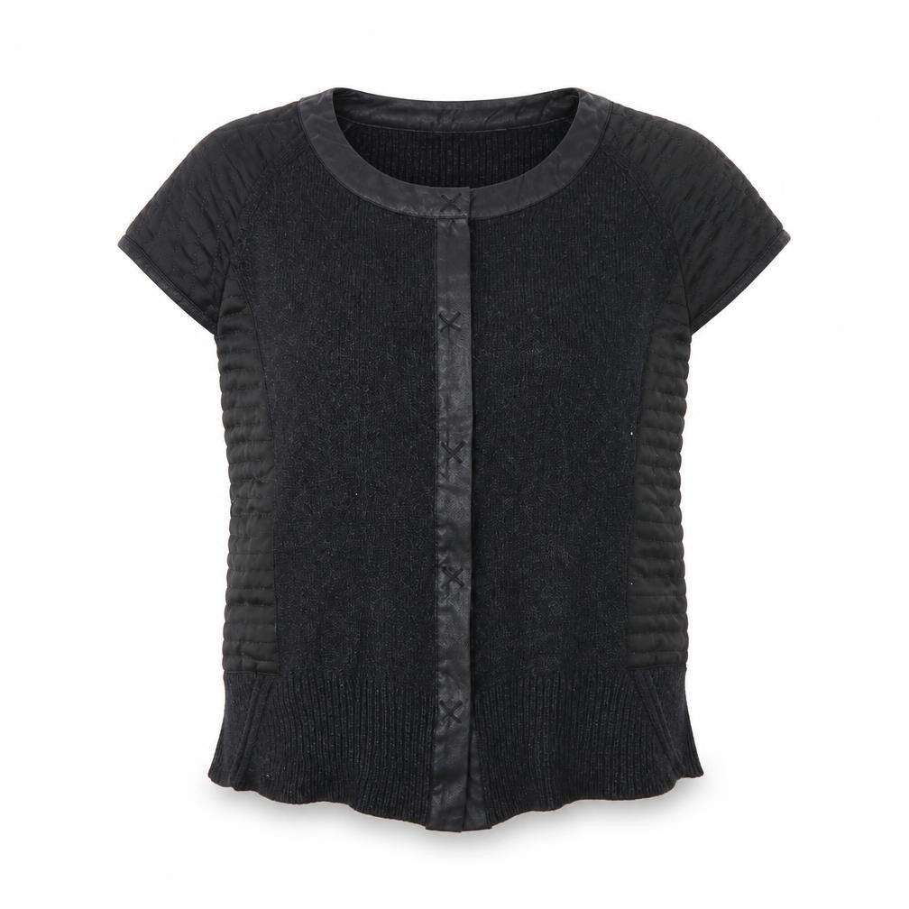 Front view of Olsen women’s black viscose basic blouse, size UK 14, scoop neck