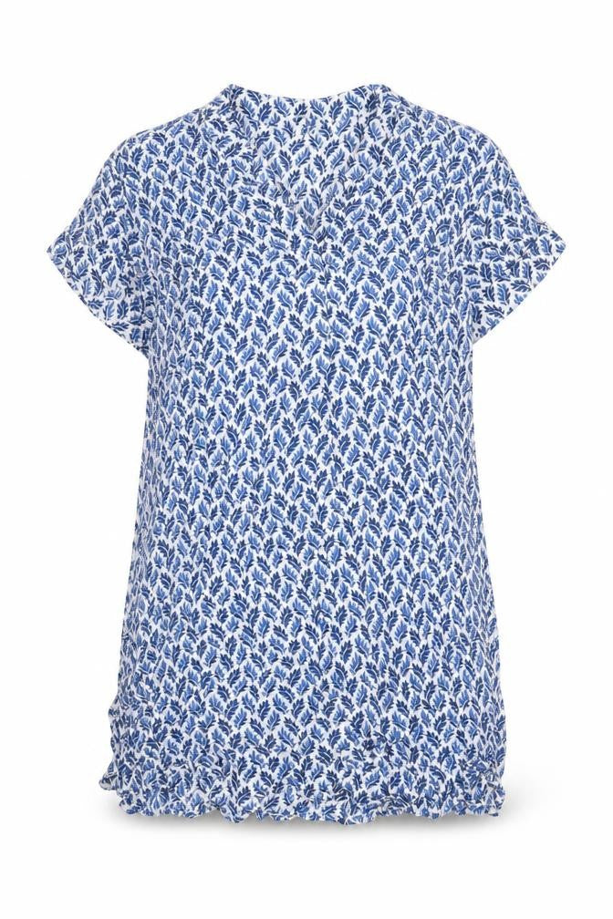 Front view of George & martha women’s blue floral viscose sheath, size UK 8, v-neck pullover