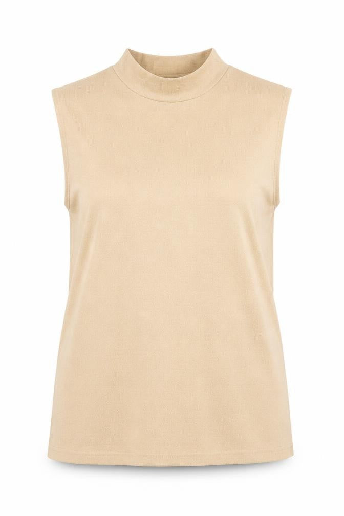 Front view of Canda women’s beige polyester basic tank, size XL, high neck