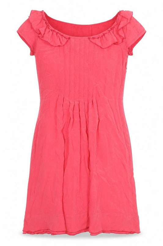 Front view of Gerard Darel women’s pink polyester fit & flare, size UK 8, scoop neck zip