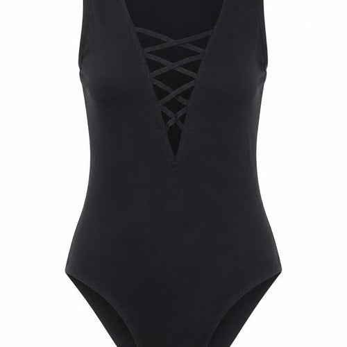 Topshop Womens Black Cotton Bodysuit One-Piece Size 10 Snap