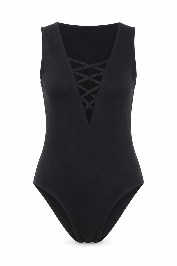 Topshop Womens Black Cotton Bodysuit One-Piece Size 10 Snap