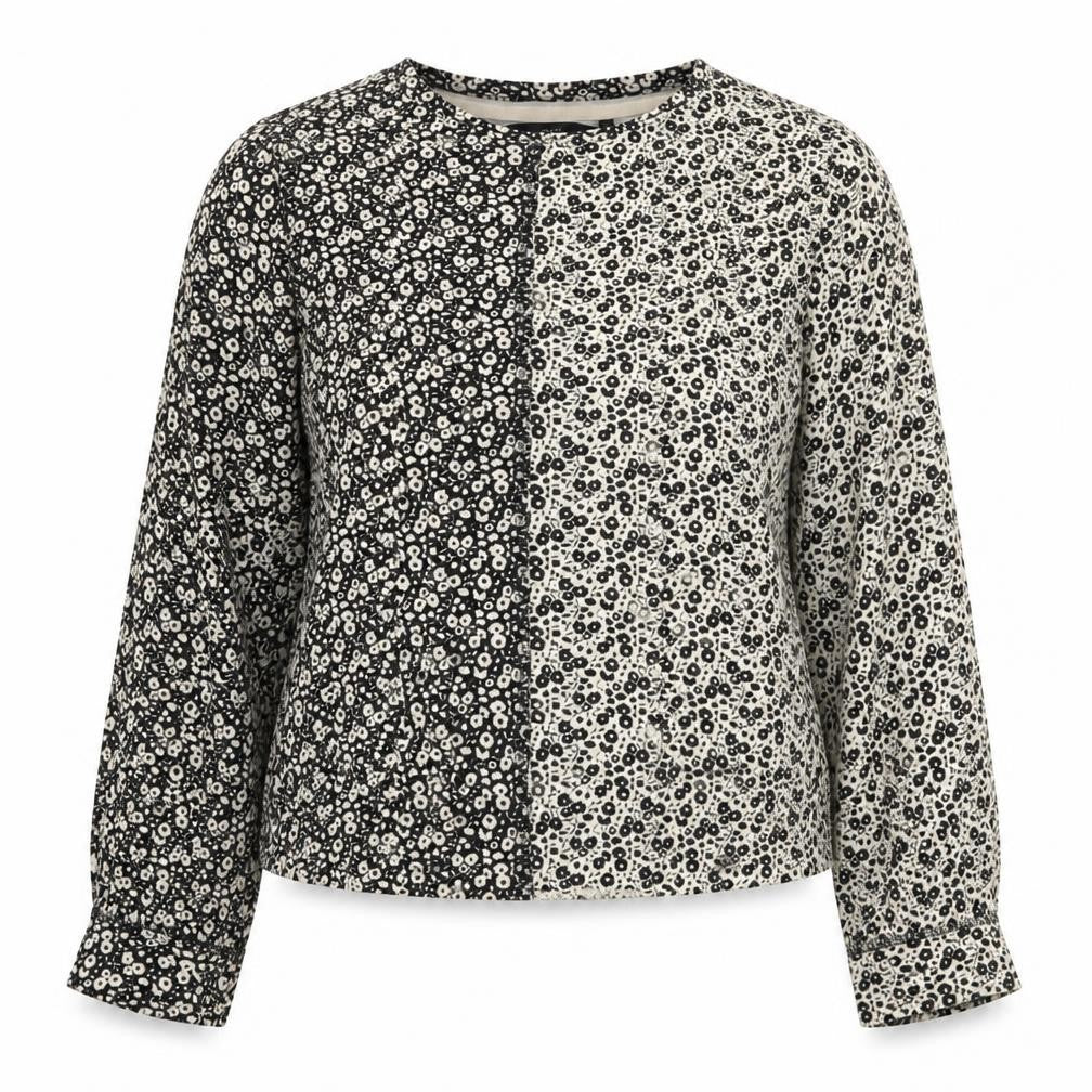 Front view of Next women’s beige floral viscose basic blouse, size UK 6, round neck