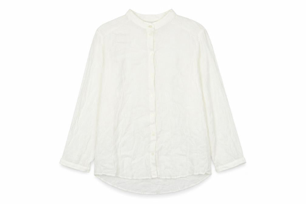 Front view of H&M women’s white polyester basic button-up, size UK 8, collared