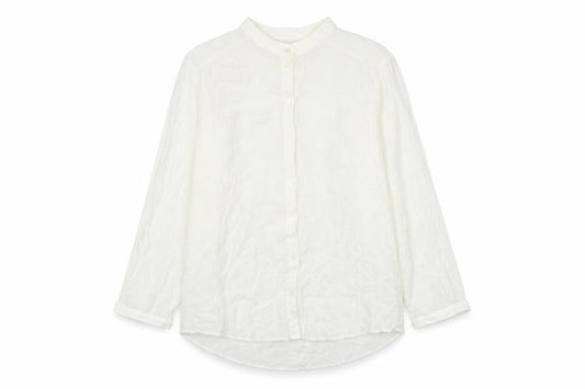 Front view of H&M women’s white polyester basic button-up, size UK 8, collared