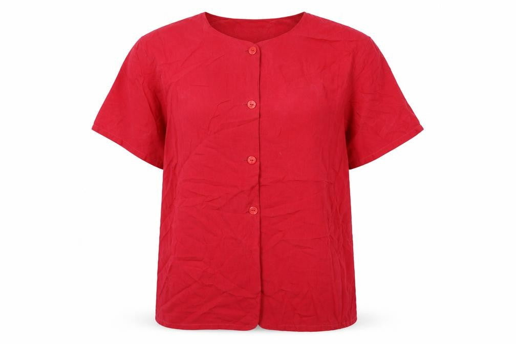 Front view of Dorothy Perkins women’s red polyester basic button-up, size UK 12, round neck