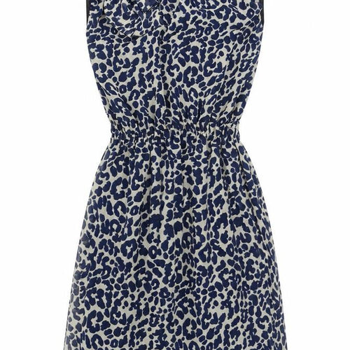 Glamorous Womens Blue Animal Print Polyester Fit & Flare Size 8 Scoop Neck Pullover - Leopard Print