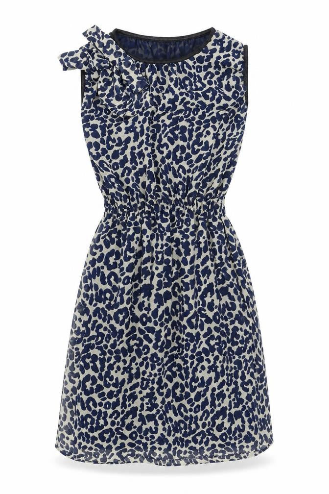 Glamorous Womens Blue Animal Print Polyester Fit & Flare Size 8 Scoop Neck Pullover - Leopard Print