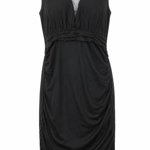 Grace Karin Womens Black Viscose Pencil Dress Size S V-Neck Zip - Pleat Detail