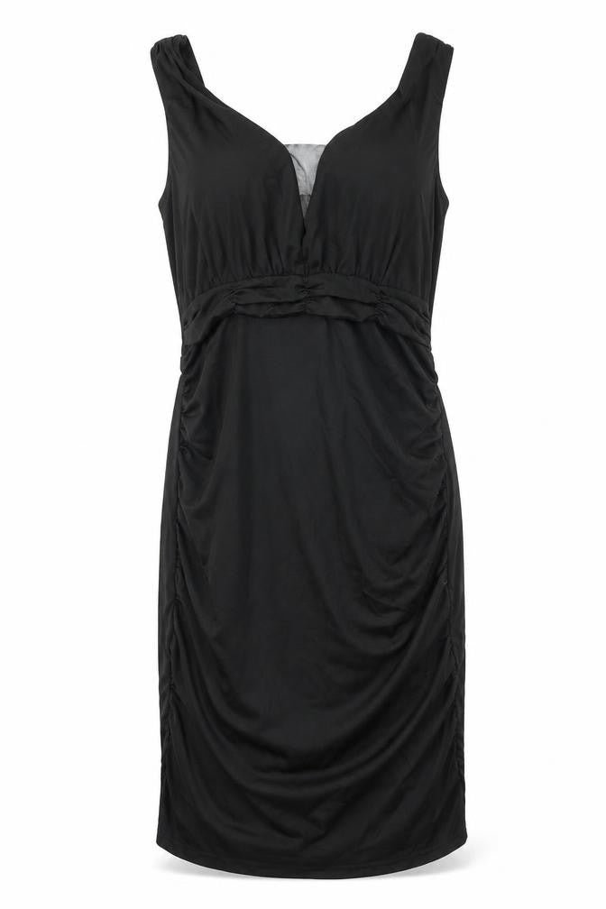 Grace Karin Womens Black Viscose Pencil Dress Size S V-Neck Zip - Pleat Detail