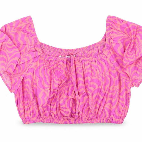 Zara Girls Pink Geometric 100% Cotton Cropped Tank Size 10 Years Square Neck Tie