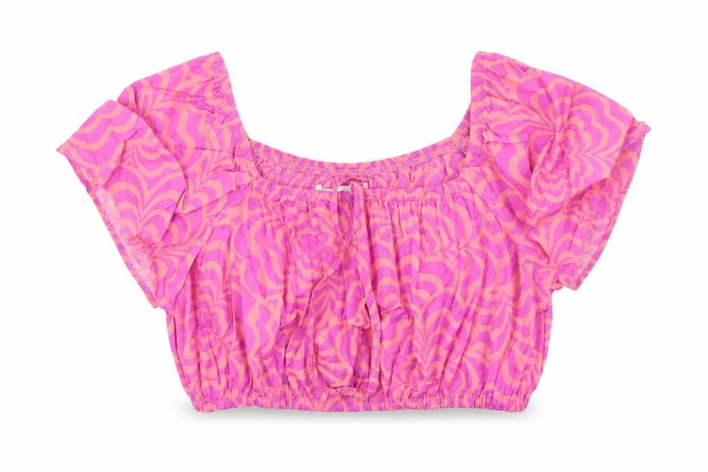 Zara Girls Pink Geometric 100% Cotton Cropped Tank Size 10 Years Square Neck Tie