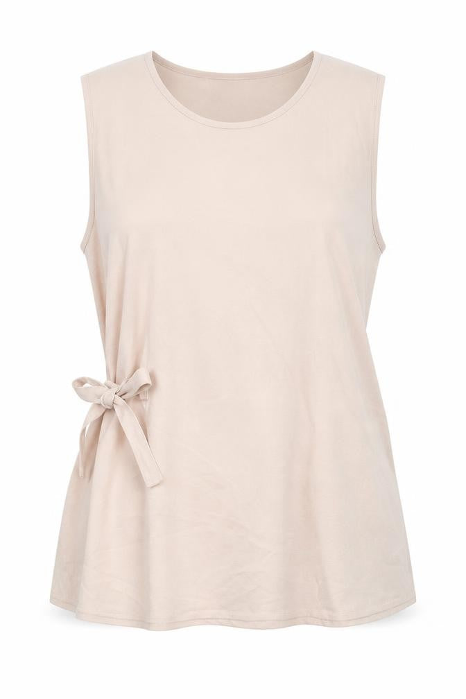 Front view of Vero Moda women’s pink polyester basic tank, size L, round neck