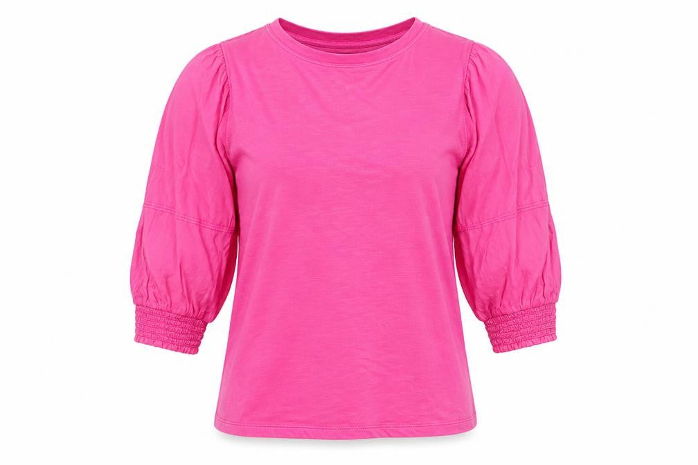 Front view of Marks & Spencer women’s pink 100% cotton basic blouse, size UK 6, scoop neck