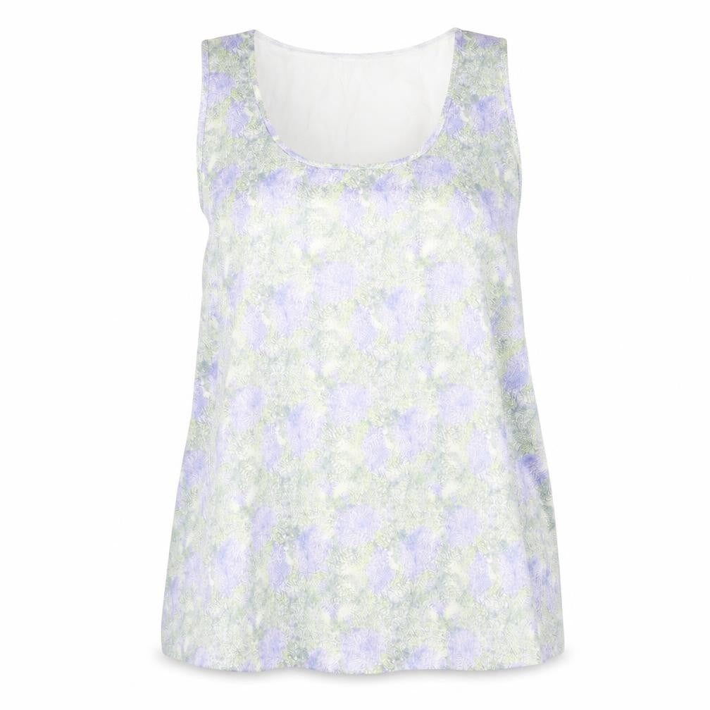 Front view of Marks & Spencer women’s multicoloured geometric polyethylene basic tank, size UK 10, round neck