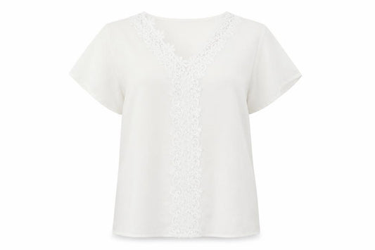 Front view of Grace Karin women’s white polyester basic t-shirt, size L, v-neck