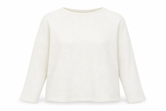 Front view of H&M women’s ivory round neck polyester jumper, size L