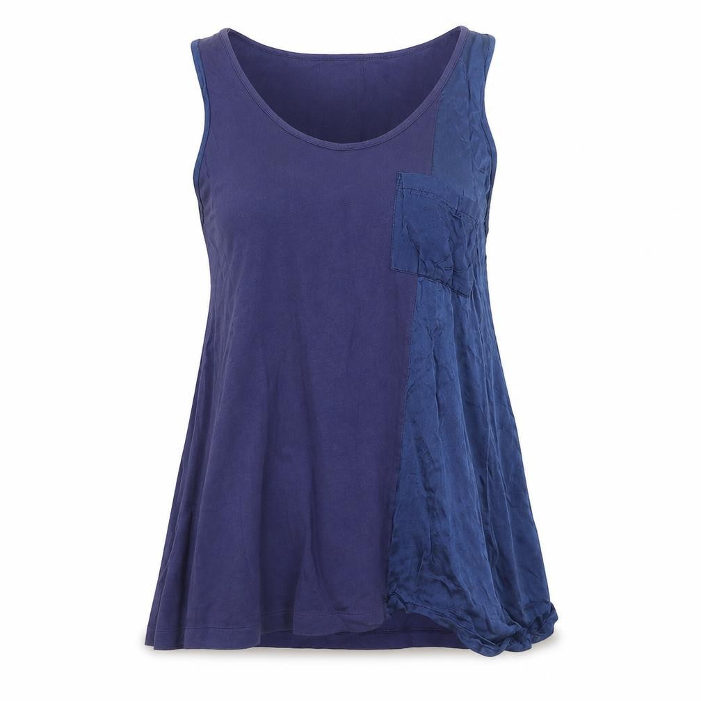 Front view of Next women’s blue cotton basic tank, size UK 8, scoop neck