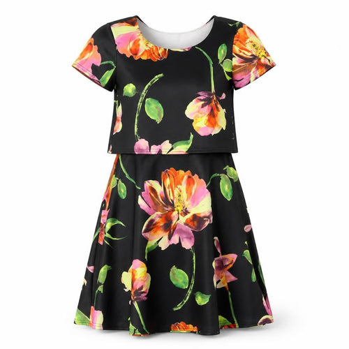 Club L Womens Black Floral Polyester Fit & Flare Size L Scoop Neck Pullover - Overlay