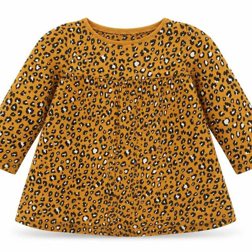 NEXT Girls Orange Animal Print Cotton T-Shirt Dress Size 2 Years Round Neck Pullover